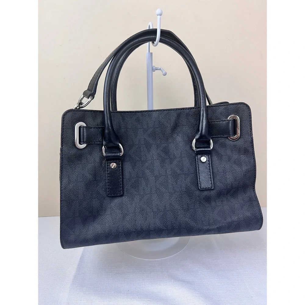 Michael Kors Hamilton Satchel Womens Medium Black Excellent Monogram Padlock